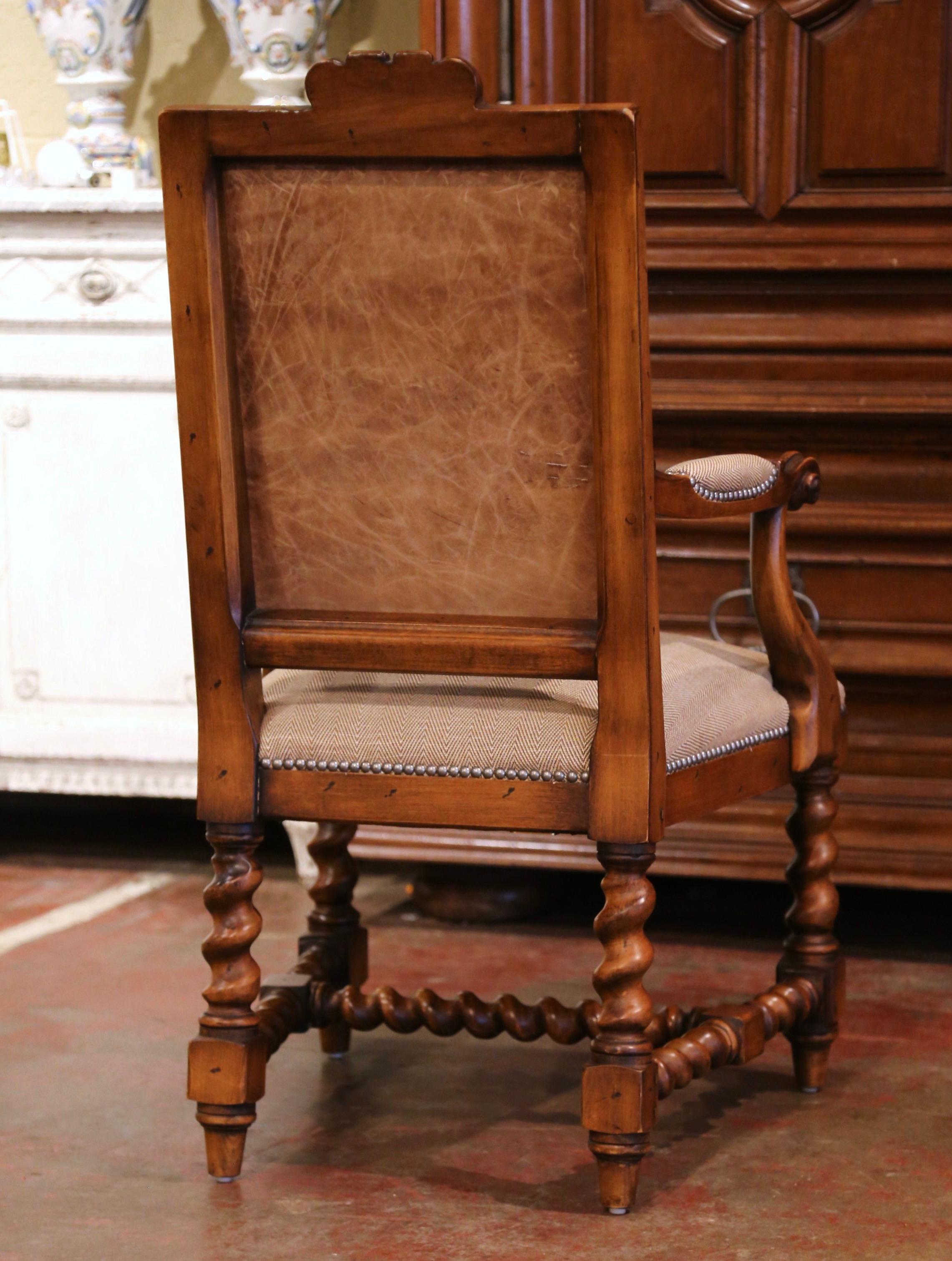 Suite of Twelve Carved Walnut Chairs from Ralph Lauren with Chenille and Leather 3