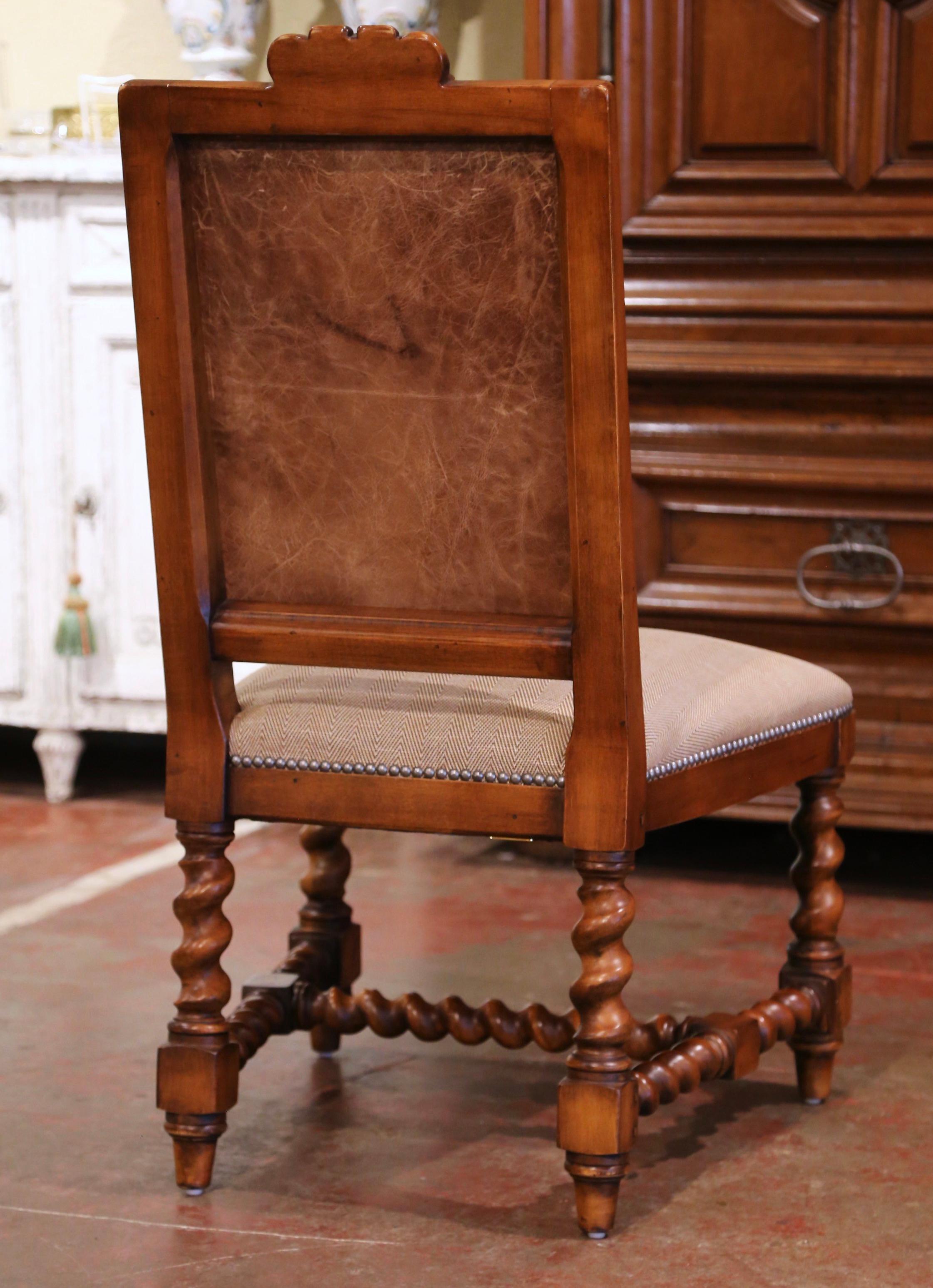 Suite of Twelve Carved Walnut Chairs from Ralph Lauren with Chenille and Leather 4