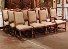 Suite of Twelve Carved Walnut Chairs from Ralph Lauren with Chenille and Leather