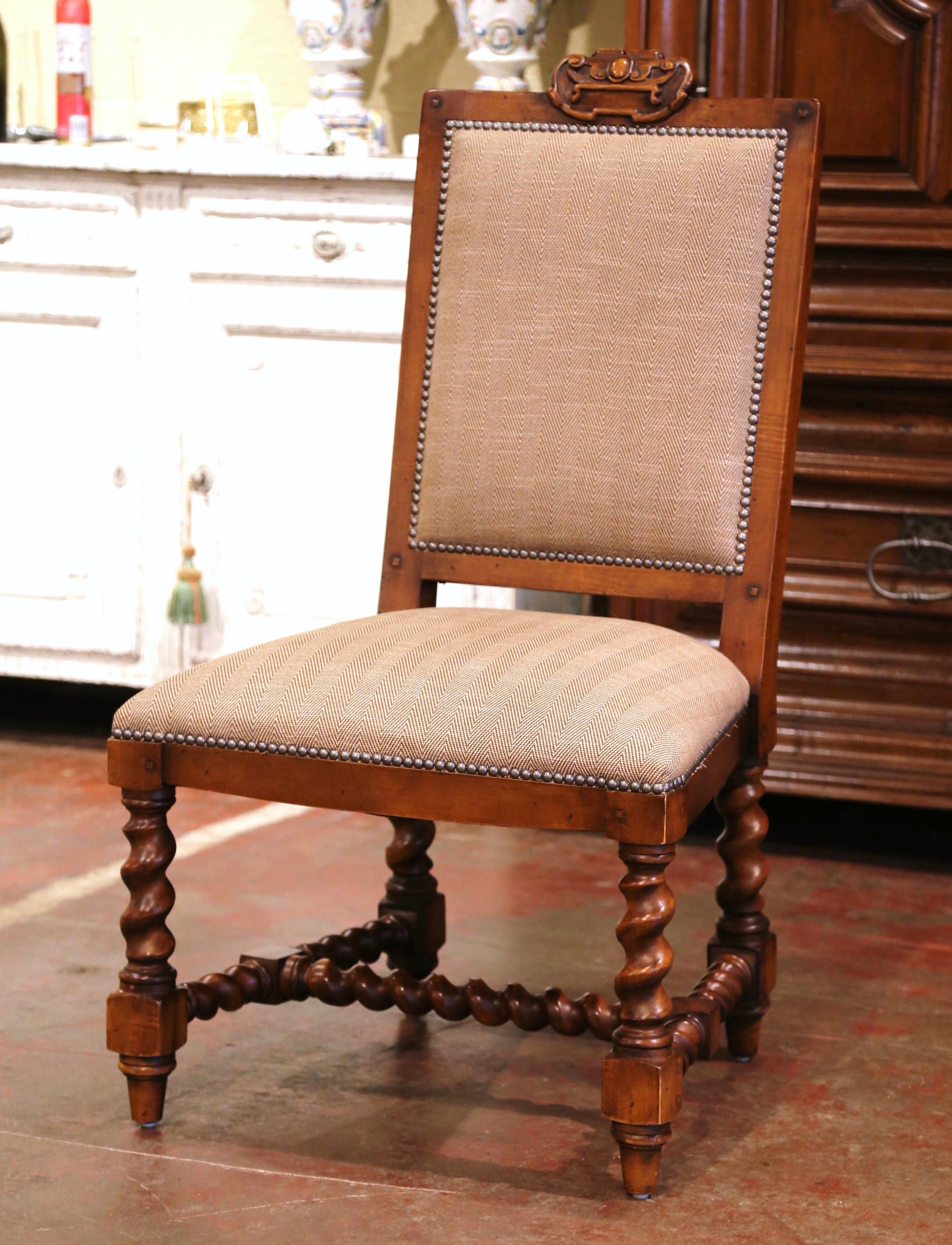 Patinated Suite of Twelve Carved Walnut Chairs from Ralph Lauren with Chenille and Leather
