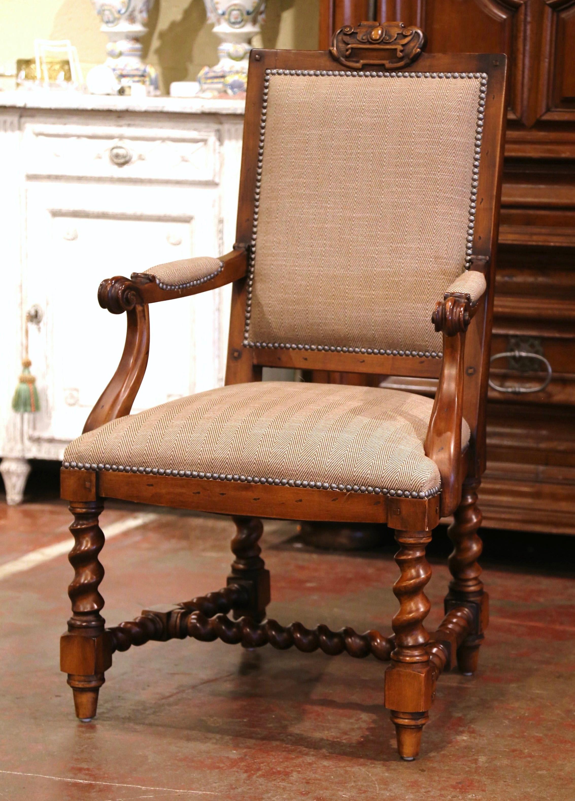 Suite of Twelve Carved Walnut Chairs from Ralph Lauren with Chenille and Leather In Excellent Condition In Dallas, TX