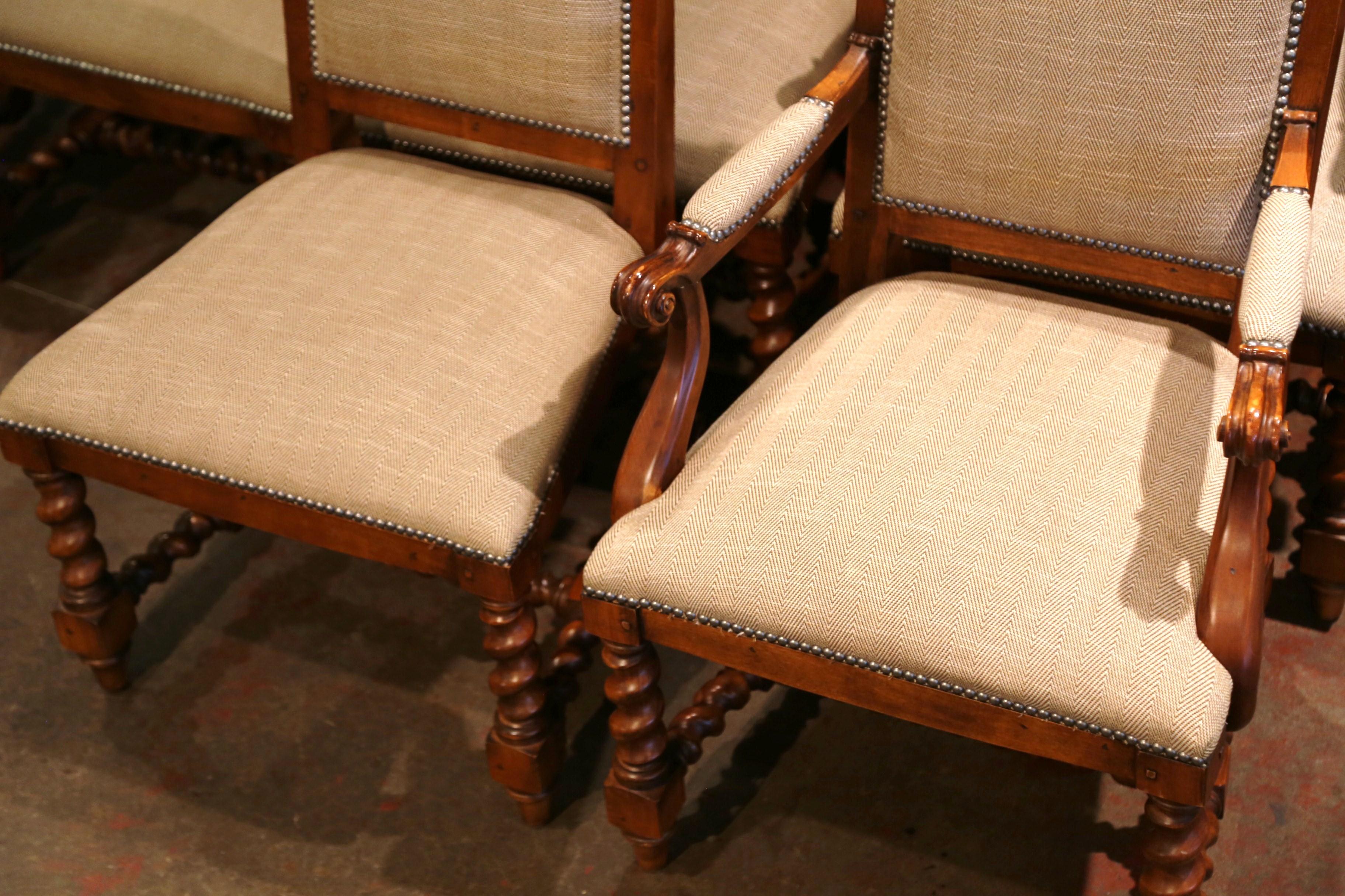 Suite of Twelve Carved Walnut Chairs from Ralph Lauren with Chenille and Leather 1