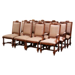 Vintage Suite of Twelve Carved Walnut Chairs from Ralph Lauren with Chenille and Leather