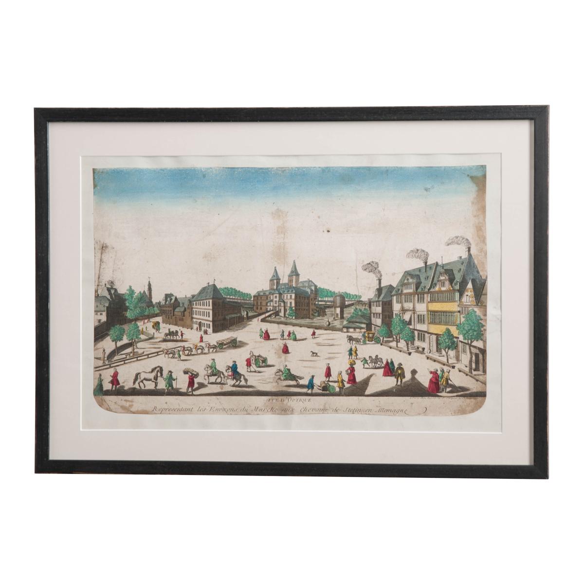 Suite of Twenty French 18th Century Hand Colored Vue d'Optique Etchings In Good Condition In Baton Rouge, LA