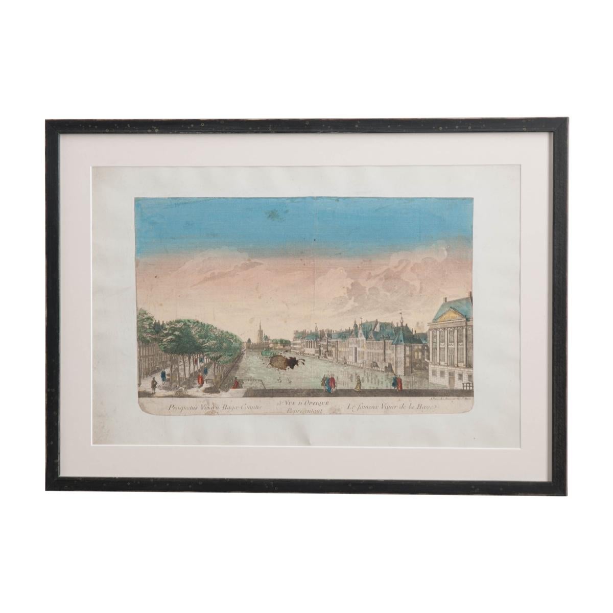18th Century and Earlier Suite of Twenty French 18th Century Hand Colored Vue d'Optique Etchings