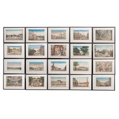 Suite of Twenty French 18th Century Hand Colored Vue d'Optique Etchings