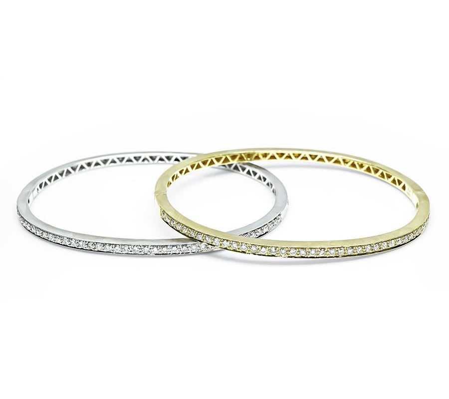 Taglio rotondo Suite di due bracciali in oro giallo e bianco con diamanti da 1,66 carati in vendita