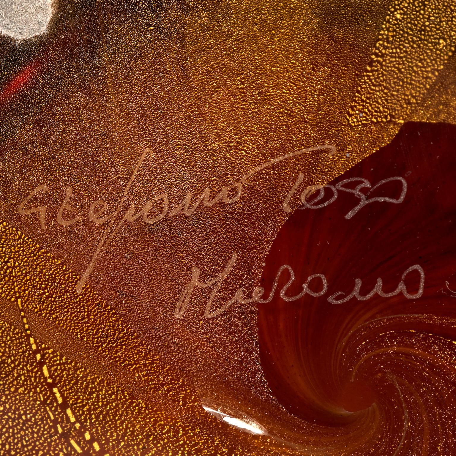 Verre Suite de deux urnes en verre de Murano ambré avec des mouchetures dorées de Stefano Toso en vente