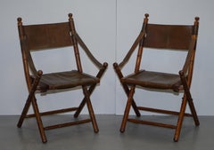 Suite of Vintage Brown Leather Steamer Folding Armchairs, Stools & Coffee Table