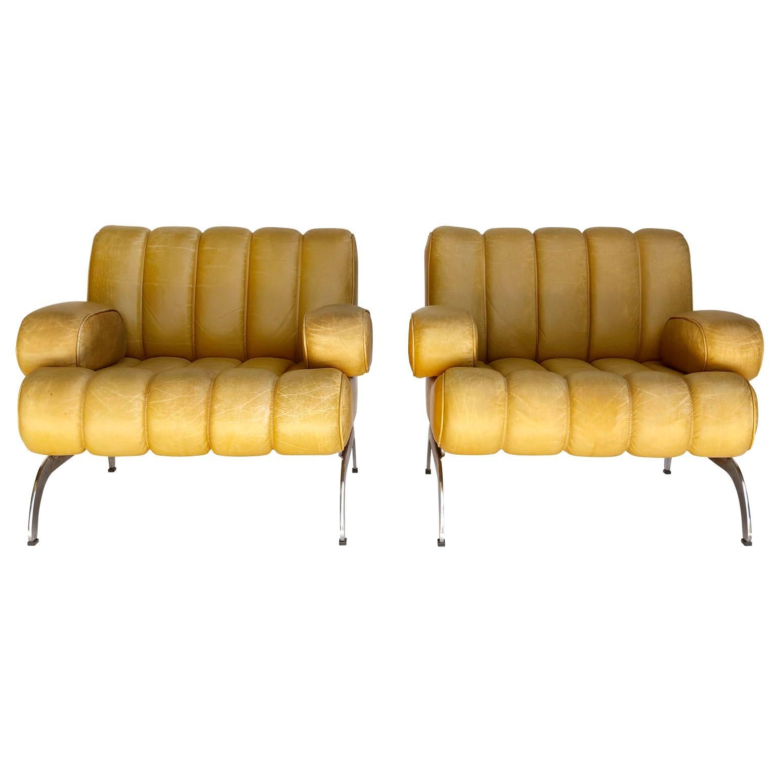 Suite Sofa Daybed Armchairs Table Independence Karl Wittmann Yellow Leather 1970 2