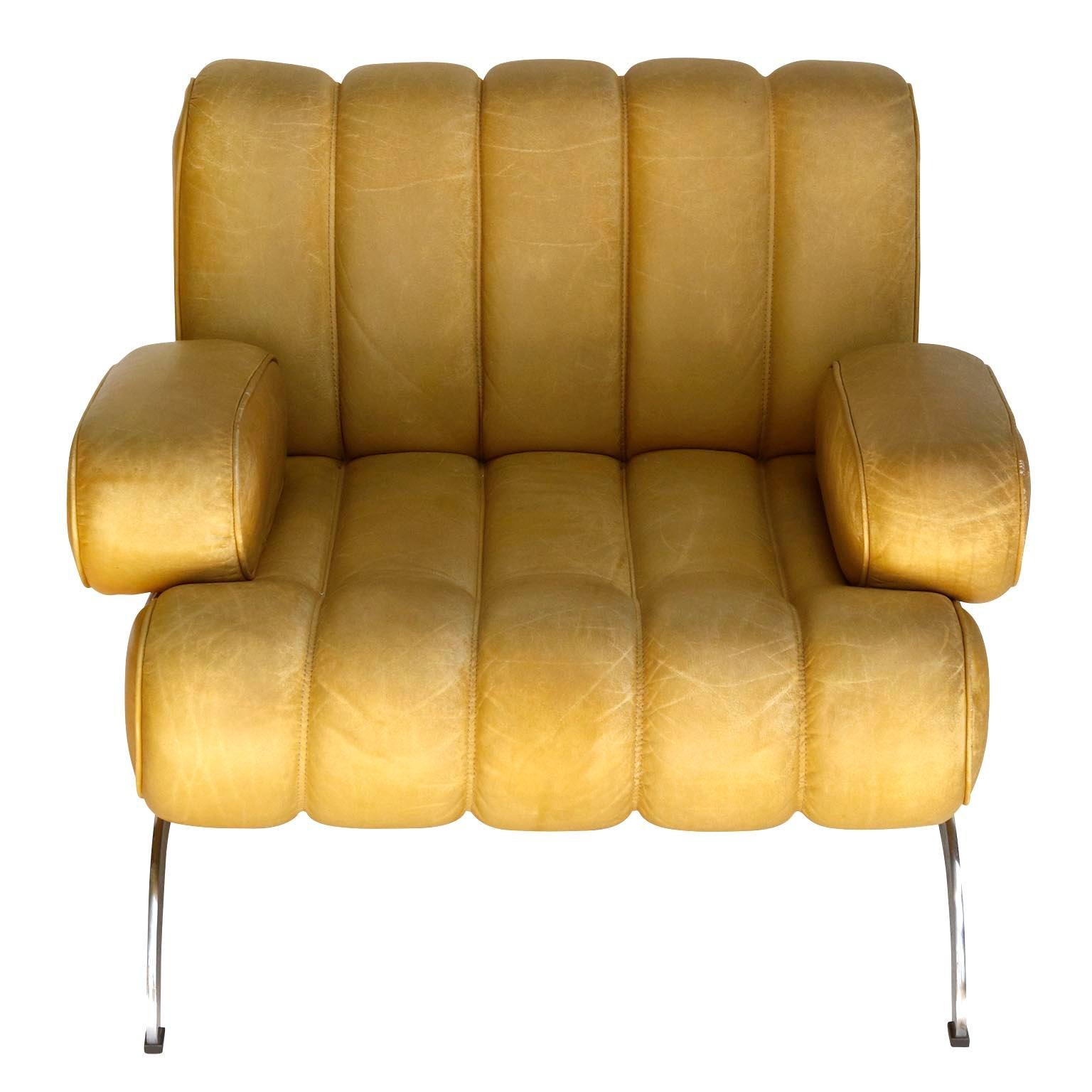 Suite Sofa Daybed Armchairs Table Independence Karl Wittmann Yellow Leather 1970 3