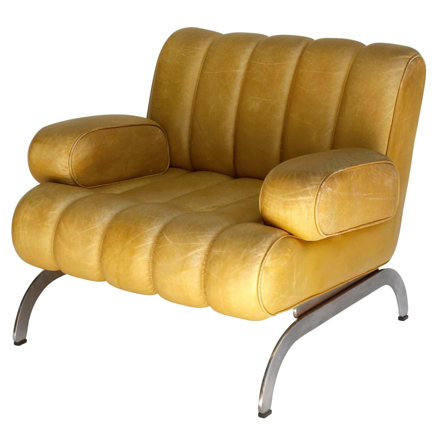 Suite Sofa Daybed Armchairs Table Independence Karl Wittmann Yellow Leather 1970 4