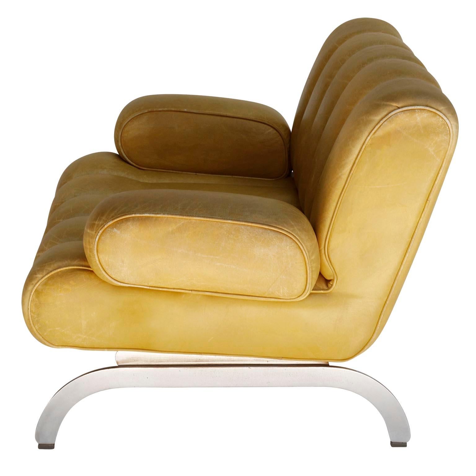 Suite Sofa Daybed Armchairs Table Independence Karl Wittmann Yellow Leather 1970 5