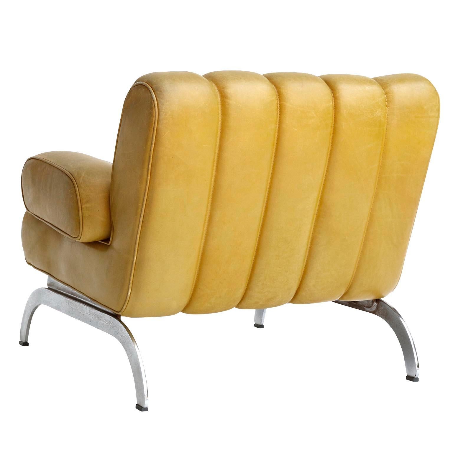 Suite Sofa Daybed Armchairs Table Independence Karl Wittmann Yellow Leather 1970 6