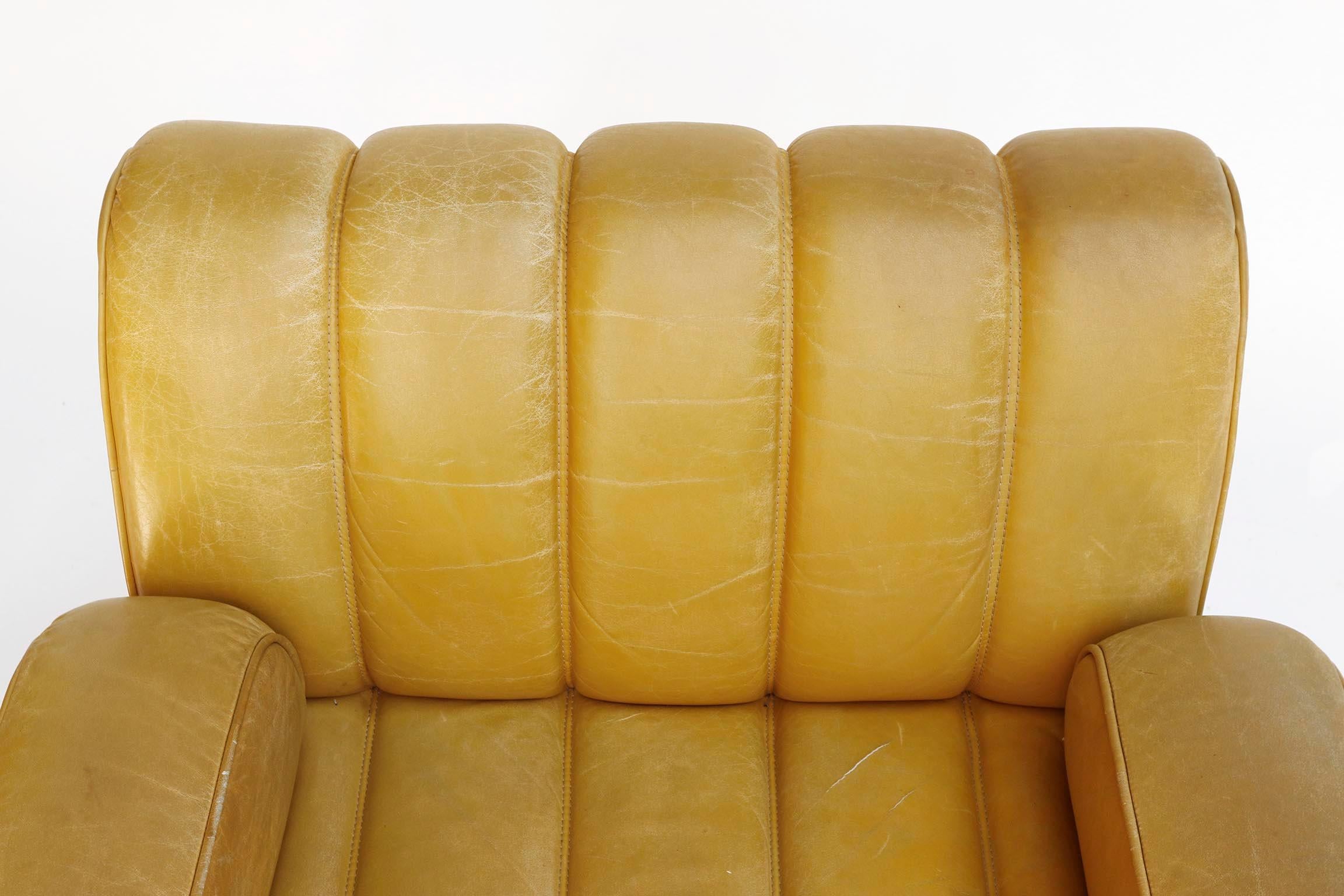 Suite Sofa Daybed Armchairs Table Independence Karl Wittmann Yellow Leather 1970 11