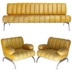 Suite Sofa Daybed Fauteuils Table Indépendance Karl Wittmann Cuir Jaune 1970