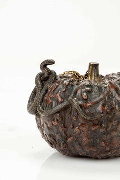 Bronze suiteki in the shape of a pumpkin with a snake, signed Masayuki
