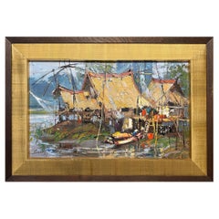 Sujarit Hirankul Thai artist, view of Siam (Thailand) Village scene 1969