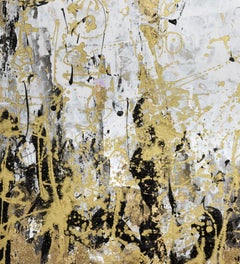 Il vento di ogni autunno (Ombra) - Pittura astratta con foglia d'oro, bianco e nero