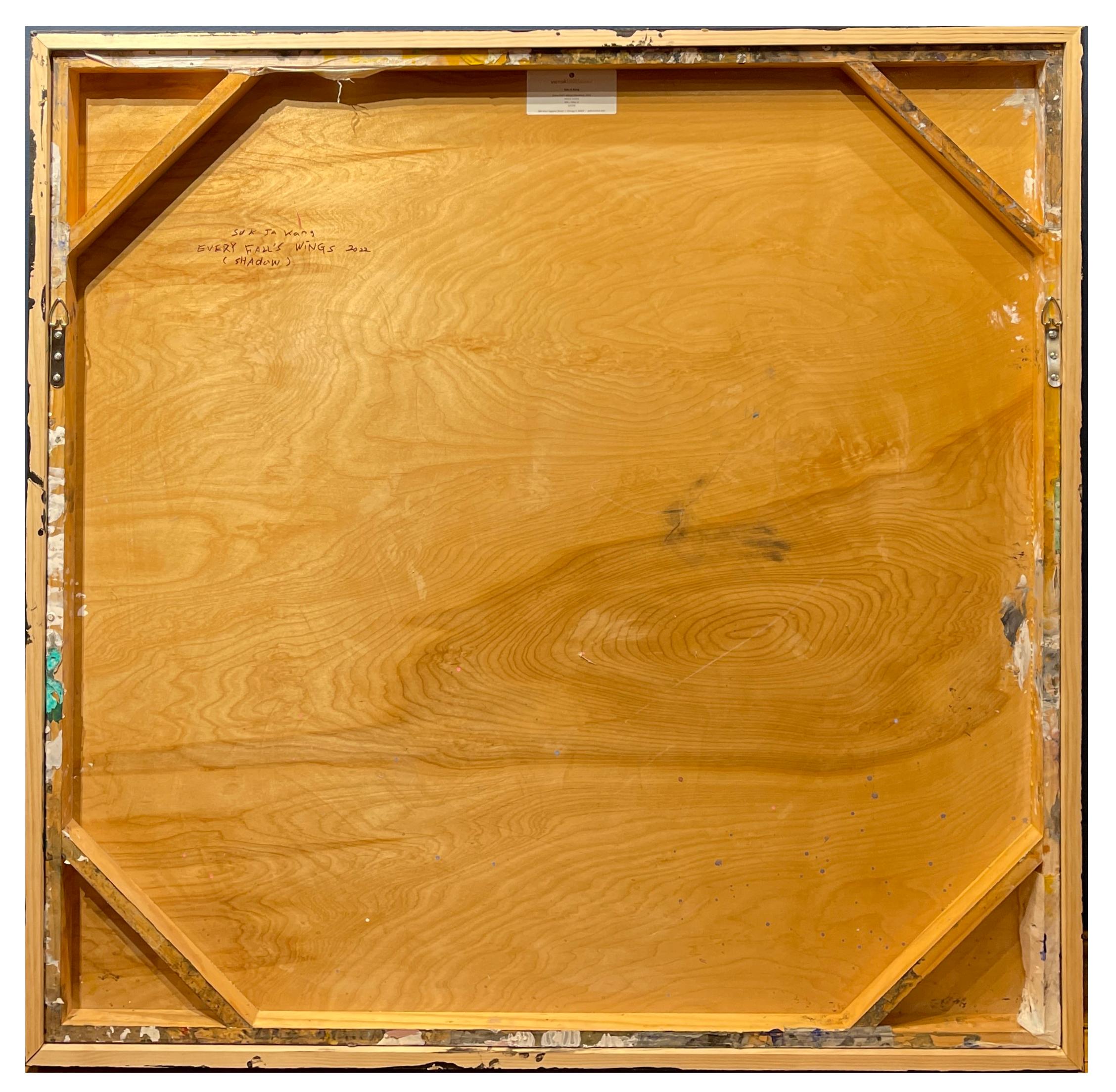 Il vento di ogni autunno (Ombra) - Pittura astratta con foglia d'oro, bianco e nero in vendita 2