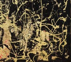 Every Fall's Wind (Shadow) II - Abstract Painting with Gold Leaf, Black & White