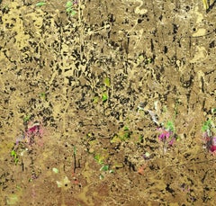 L'aile de chaque automne - Blossom.  Peinture abstraite, motifs floraux et feuille d'or