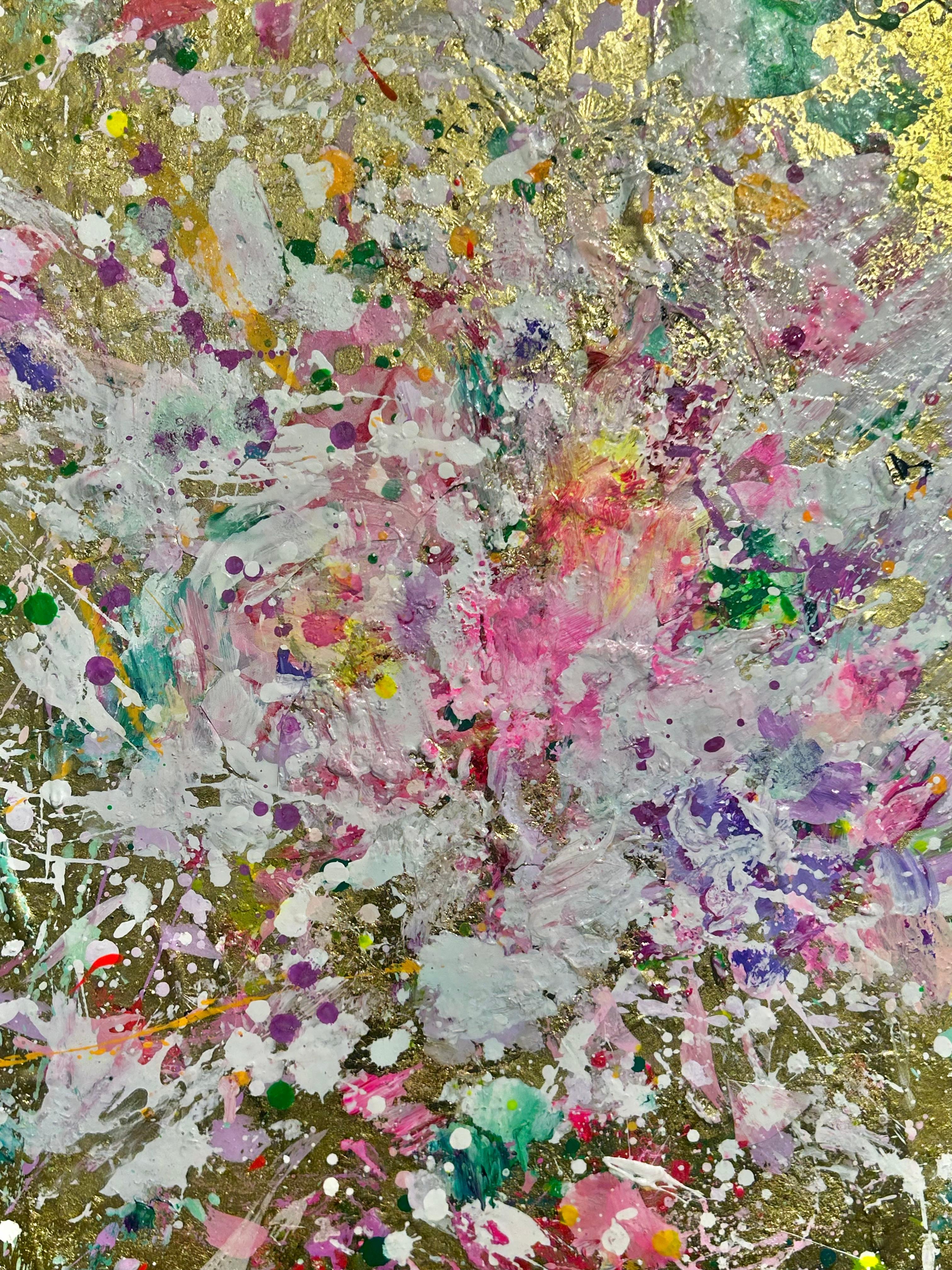 Everyone Needs A Reason to Falling - Abstract Floral Painting with Gold Leaf For Sale 1
