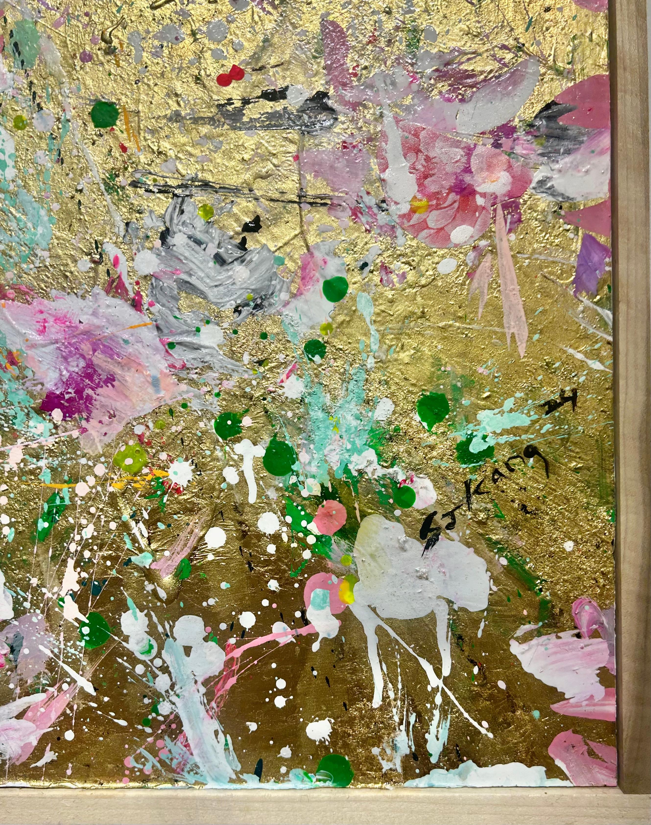 Everyone Needs A Reason to Falling - Abstract Floral Painting with Gold Leaf For Sale 4