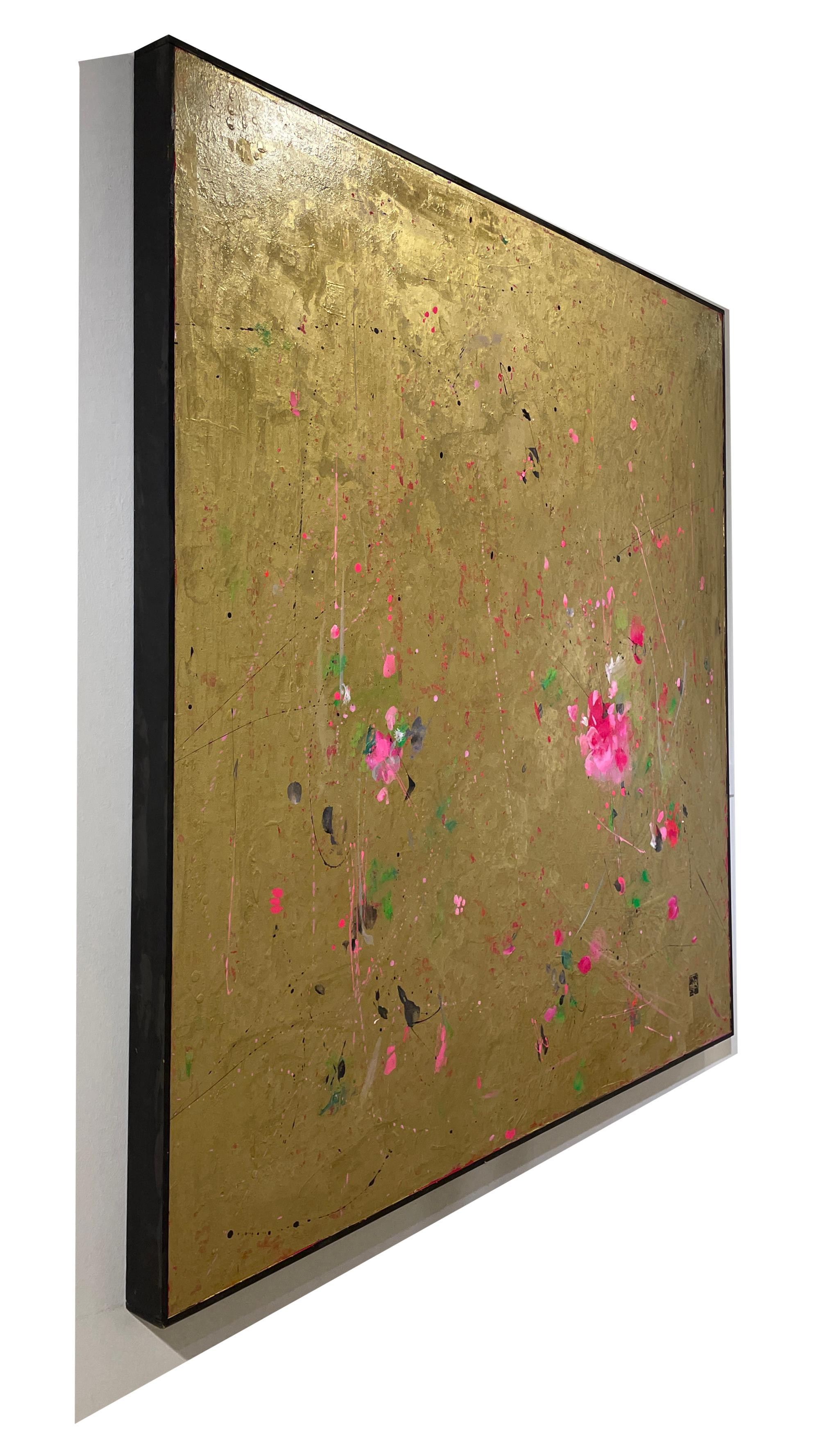 Let Me See the Further Thing - Floral Patterns and Gold, Abstract Painting 1