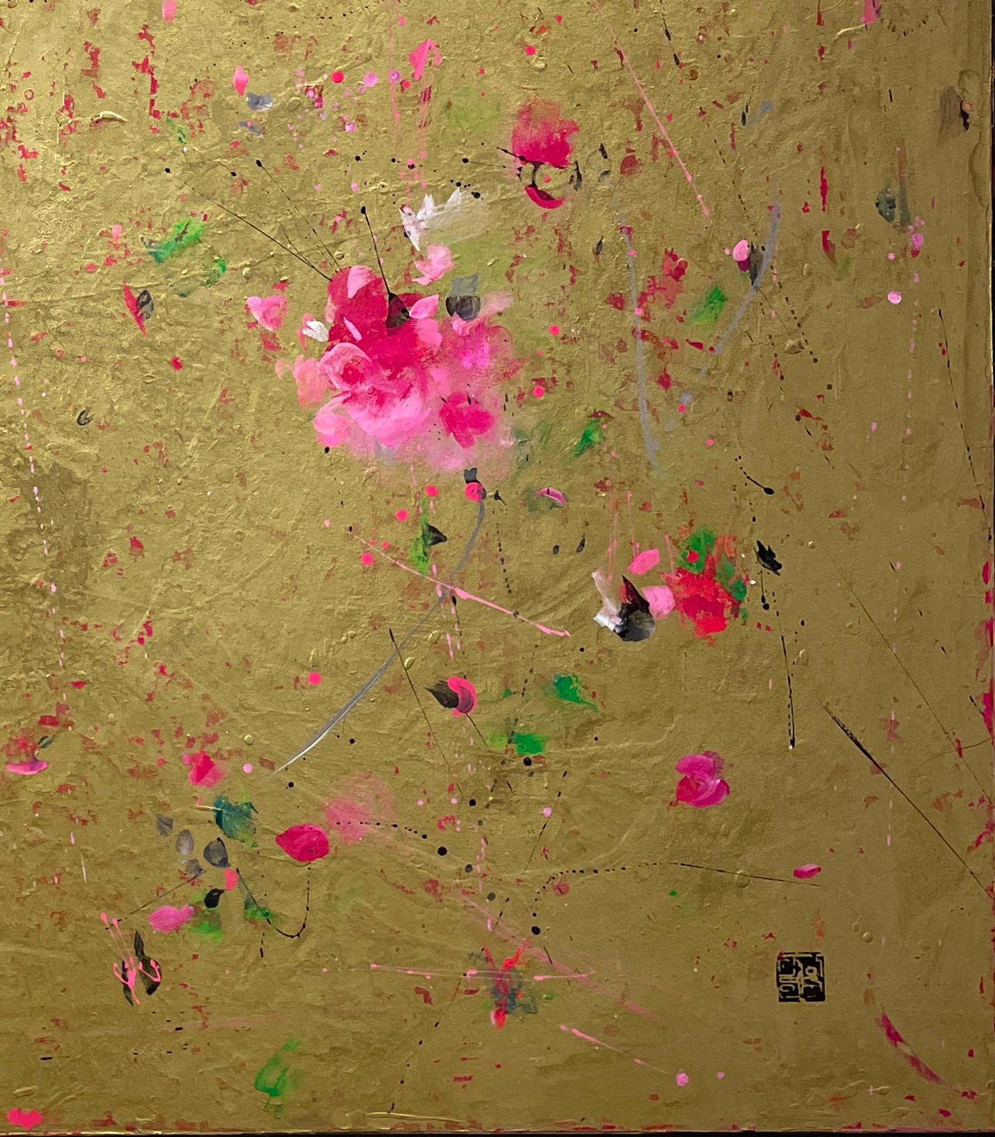 Let Me See the Further Thing - Floral Patterns and Gold, Abstract Painting 3