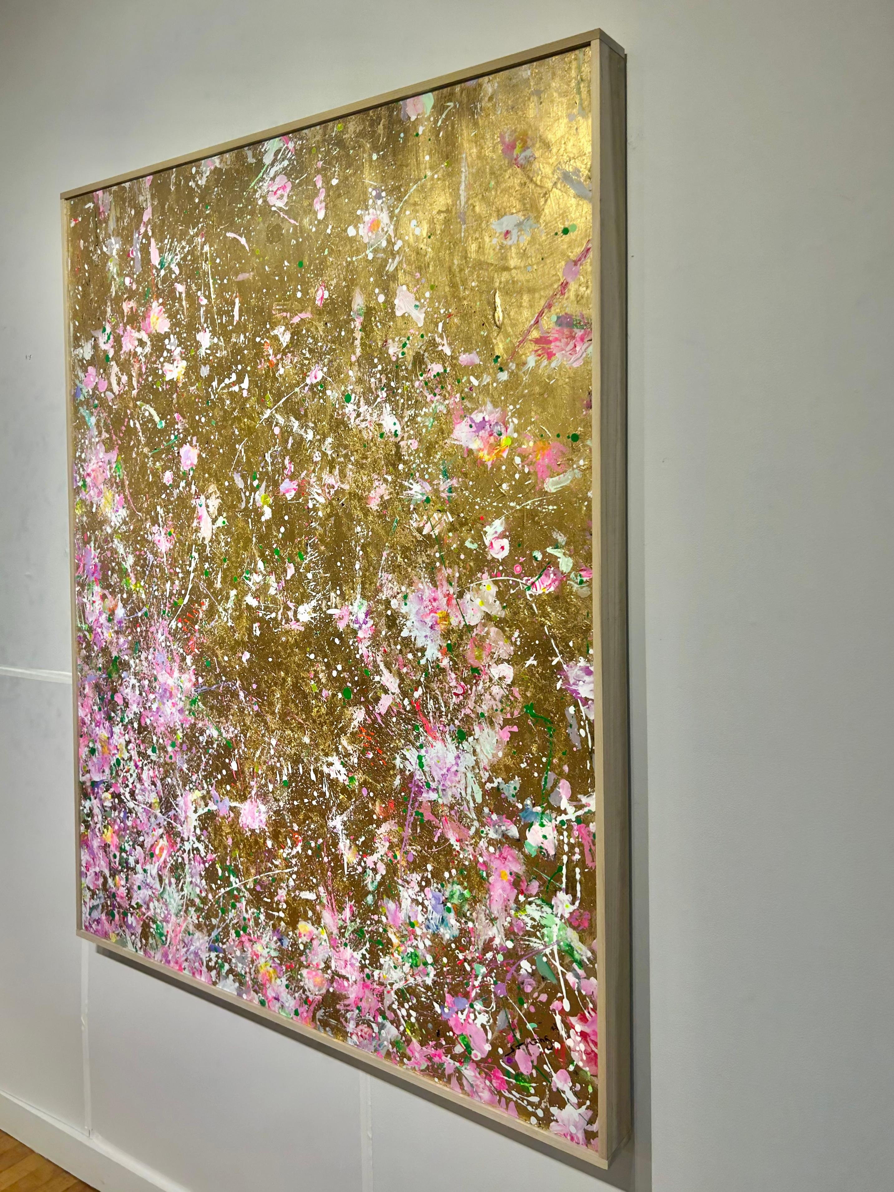 Scents of Passing Spring II - Abstract Painting with Reflective Gold Leaf For Sale 2