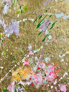 Stay With Me, peinture abstraite avec feuille d'or réfléchissante, encadrée