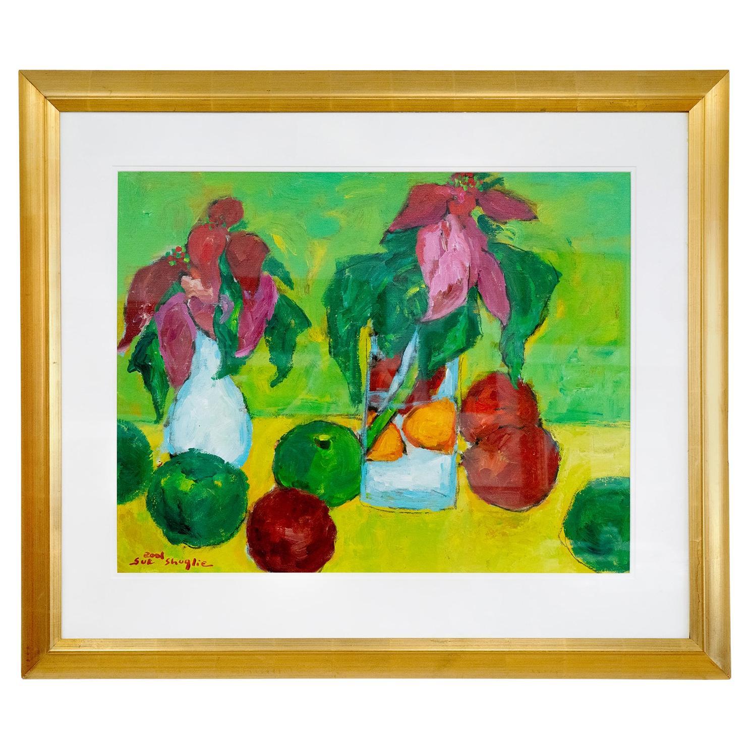 Suk Shuglie's Painting "Poinsettias and Apples" For Sale