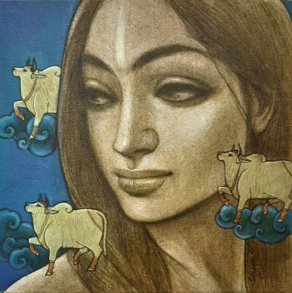 Figurative Painting de Sukanta Das - Sin título, Figurativo, Técnica mixta sobre lienzo, por Artista Contemporáneo "En Stock"