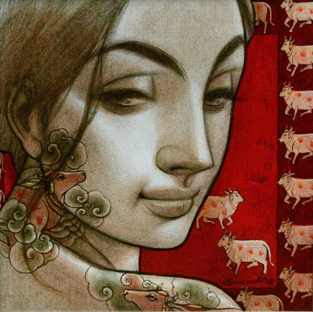 Figurative Painting de Sukanta Das - Sin título, Figurativo, Técnica mixta sobre lienzo, por Artista Contemporáneo "En Stock"