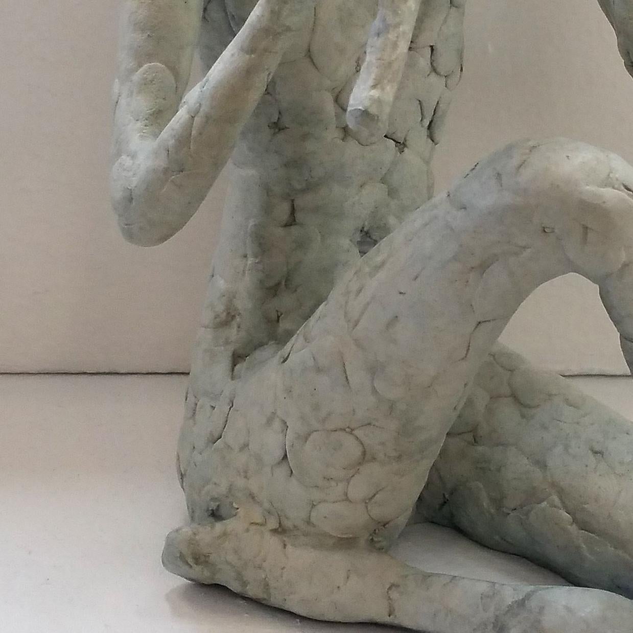 Flutes - Gold Figurative Sculpture by Sukhdev Dail