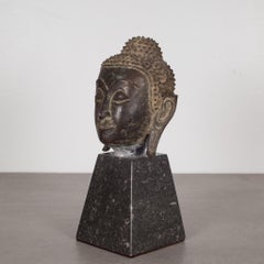 Sukhothai Style Bronze Head of Buddha Shakyamuni on Marble Base, circa 1800