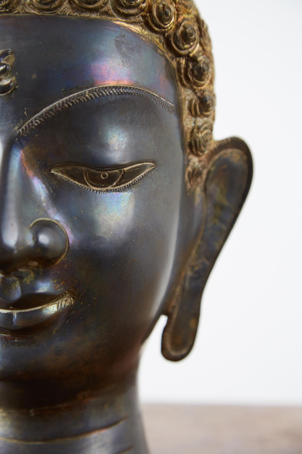 Sukhothai Style Bronze Metal Buddha Head 11
