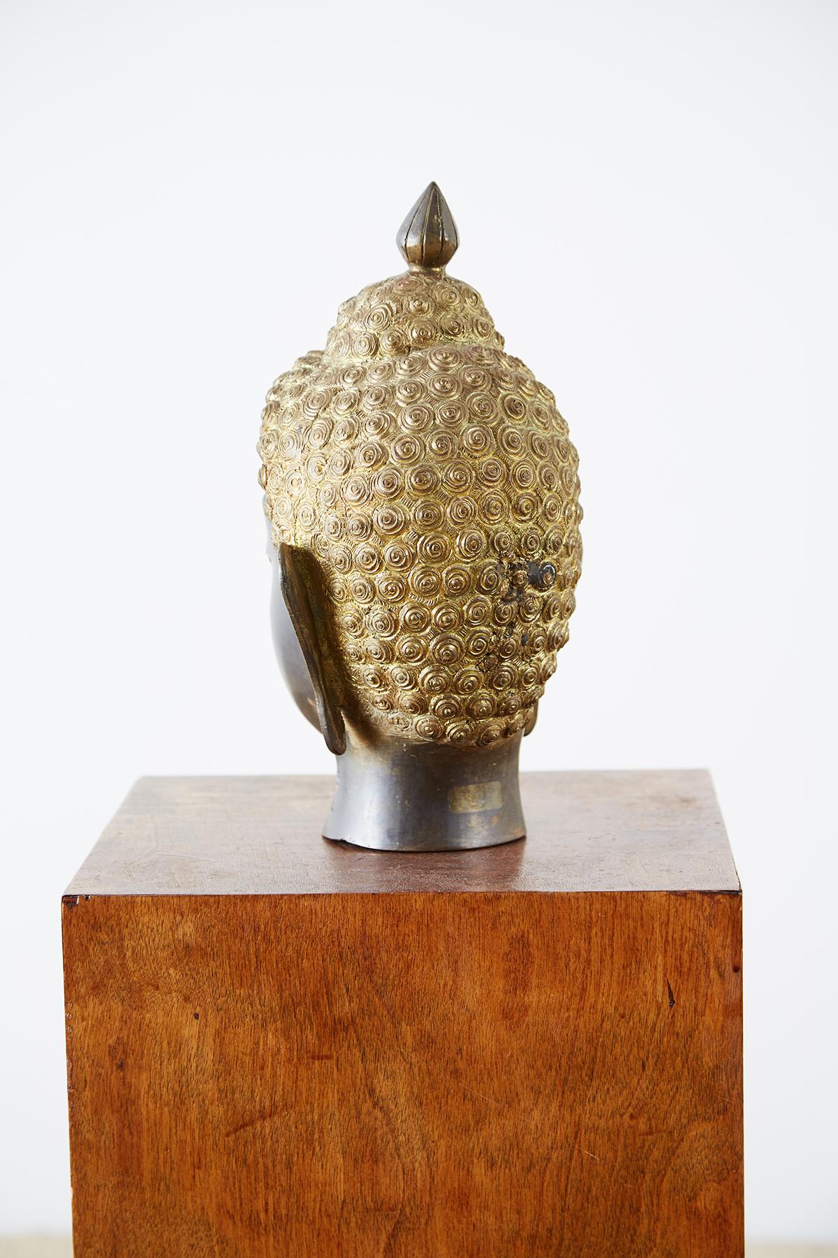 Sukhothai Style Bronze Metal Buddha Head In Good Condition In Rio Vista, CA