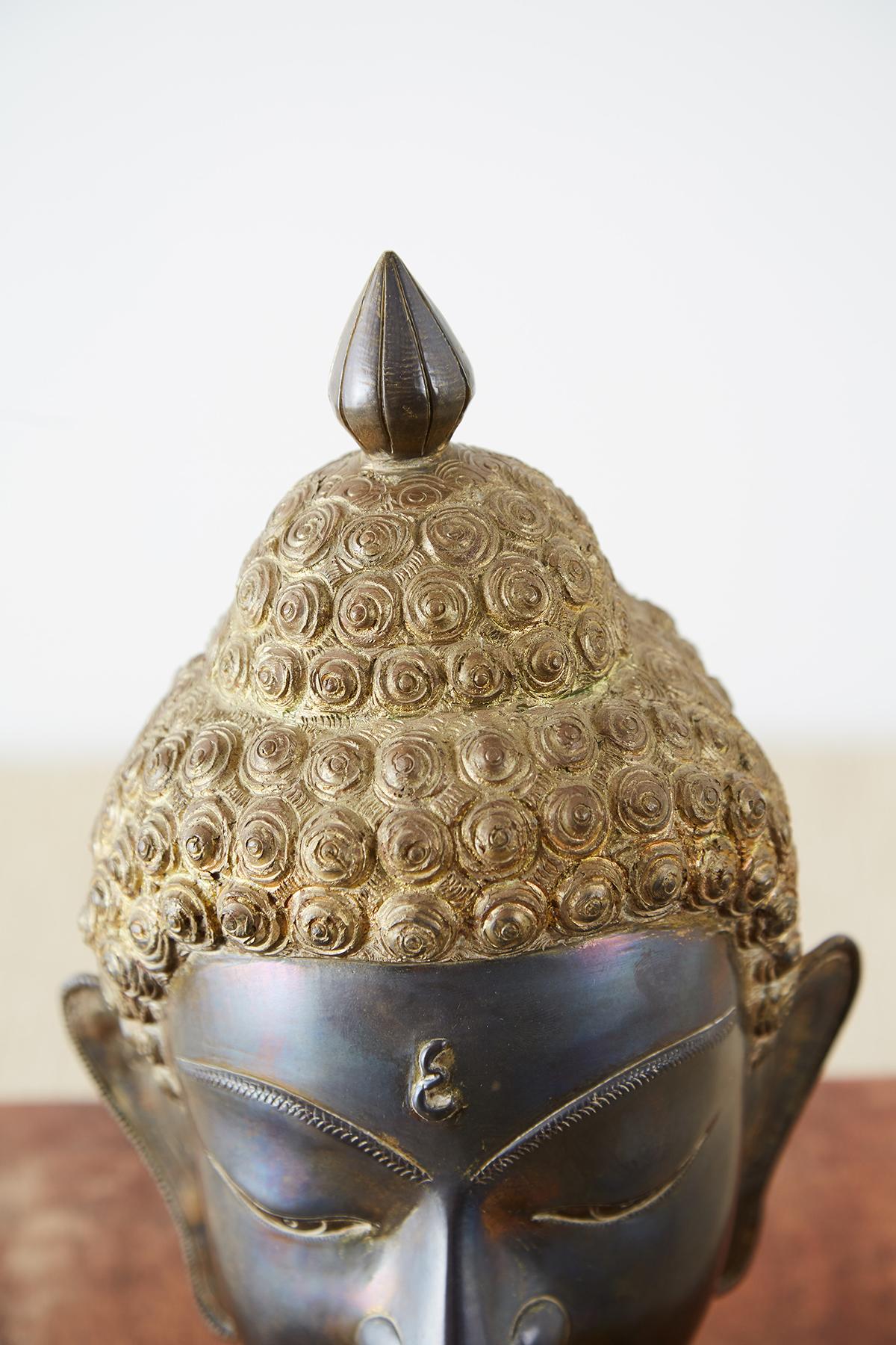 20th Century Sukhothai Style Bronze Metal Buddha Head