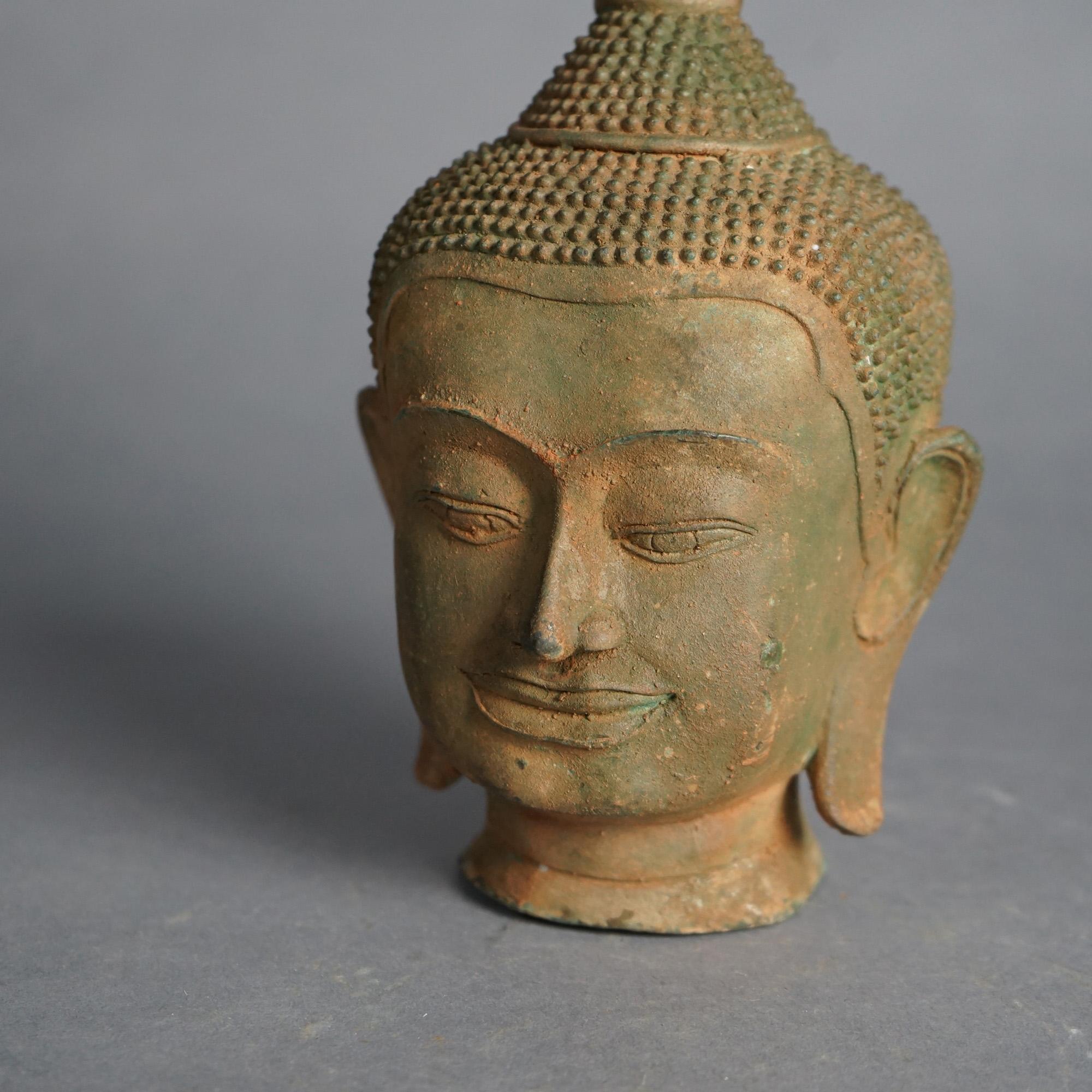 Asiatico Busto di Buddha in bronzo fuso in stile Sukhothai C1920 in vendita