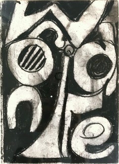 "Abstract Composition (Black and White)" Mixed Media Painting on Paper