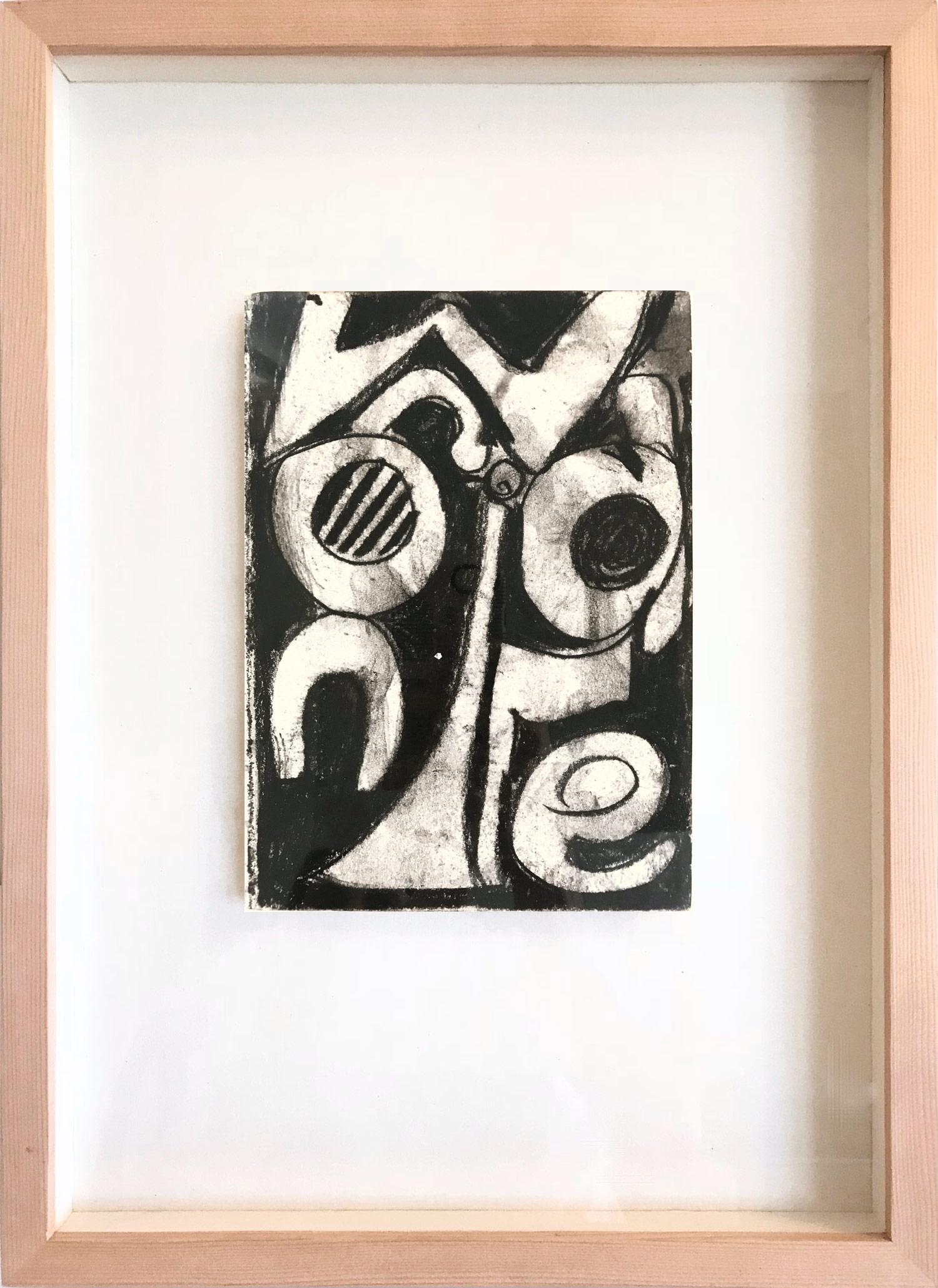 Suki Maguire Abstract Painting - "Abstract Composition (Black and White)" Mixed Media Painting on Paper