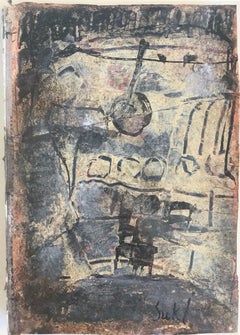 "Abstract Composition (Black, Yellow and Grey)" Mixed Media Painting