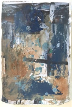 ""Abstrakte Komposition (Blau, Bernstein und Grün)" Gemälde in Mischtechnik auf Papier