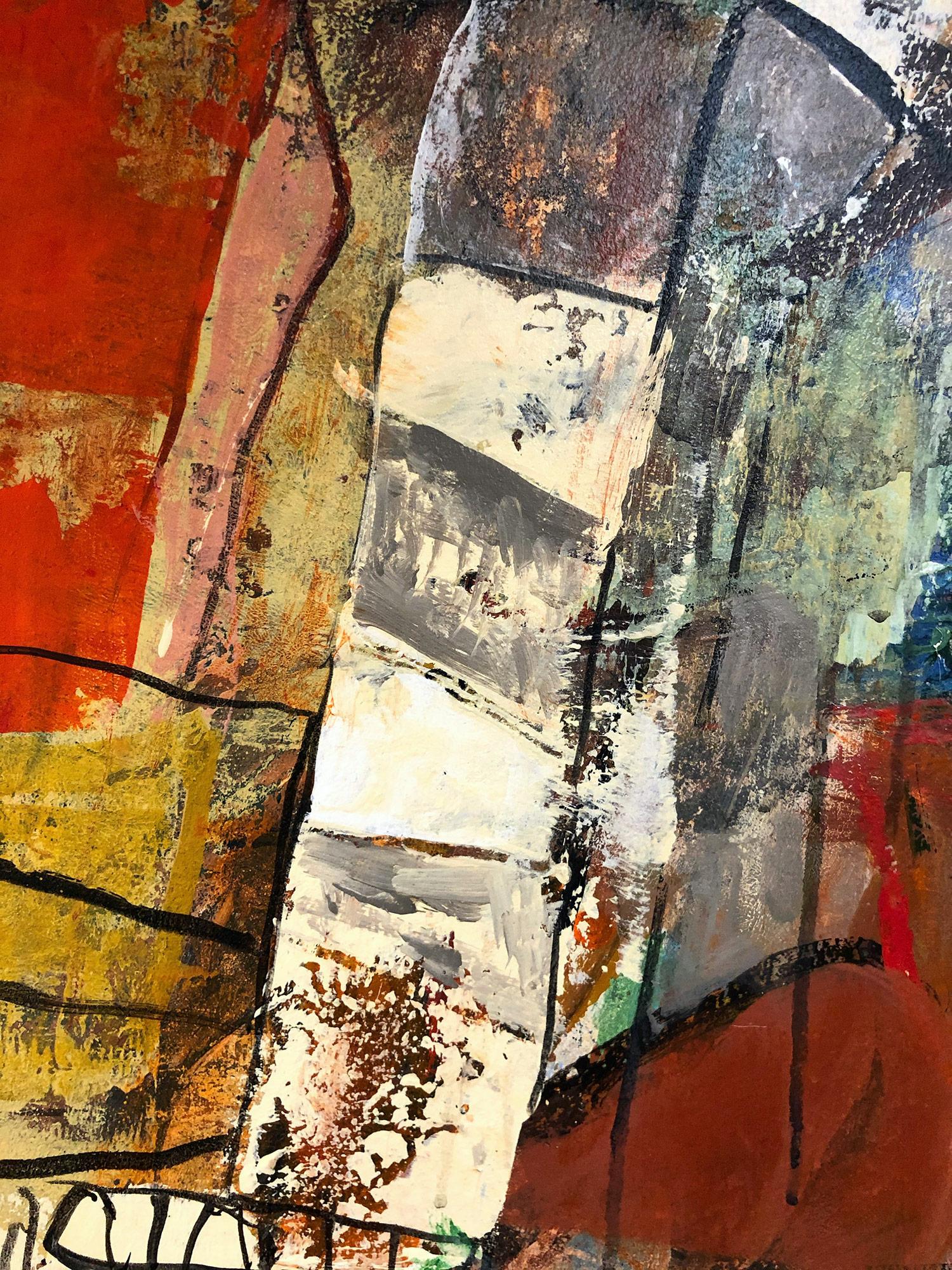 Peinture expressionniste abstraite colorée en techniques mixtes « At The Cape Cod Harbor » en vente 4