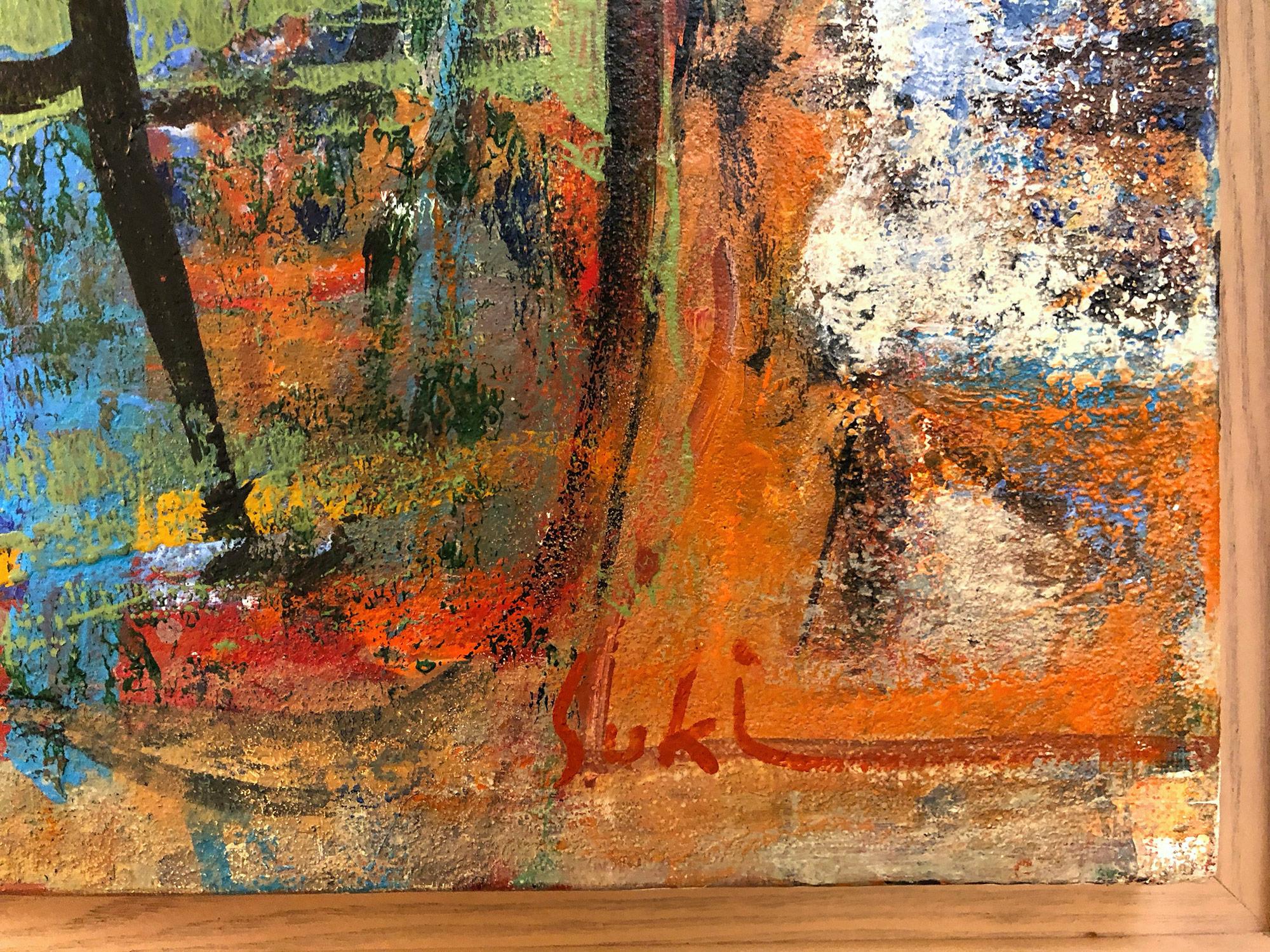 Peinture expressionniste abstraite colorée en techniques mixtes « At The Cape Cod Harbor » en vente 6
