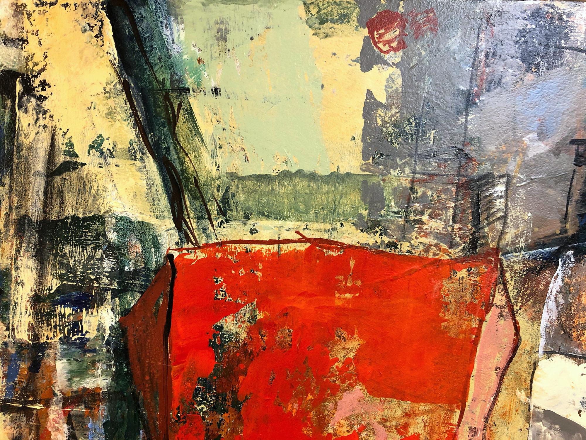 Peinture expressionniste abstraite colorée en techniques mixtes « At The Cape Cod Harbor » - Expressionnisme abstrait Painting par Suki Maguire