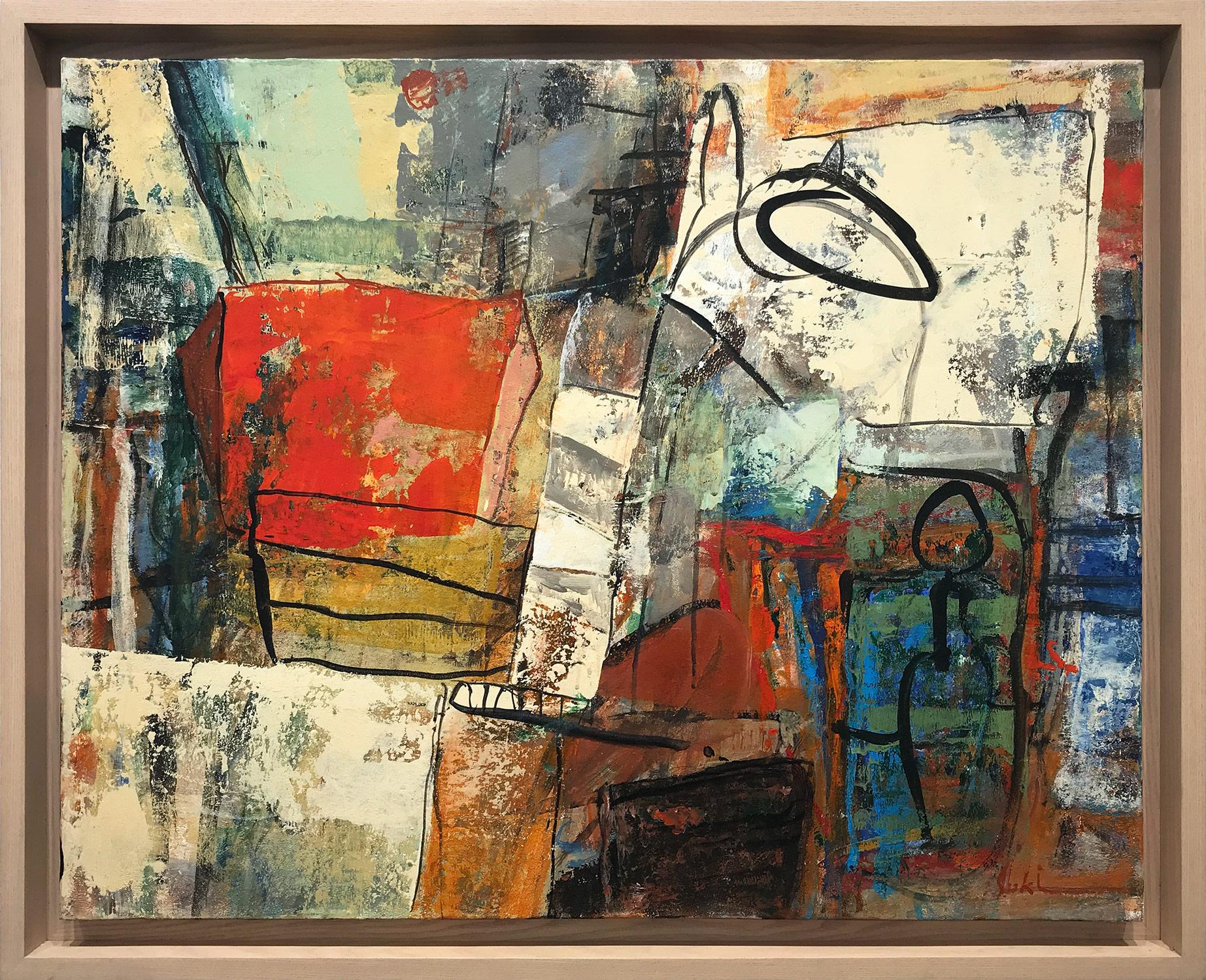 Abstract Painting di Suki Maguire - "Al porto di Cape Cod" colorato quadro espressionista astratto a tecnica mista