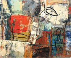 "At The Cape Cod Harbor" Colorful Mixed Media Abstract Expressionist Painting